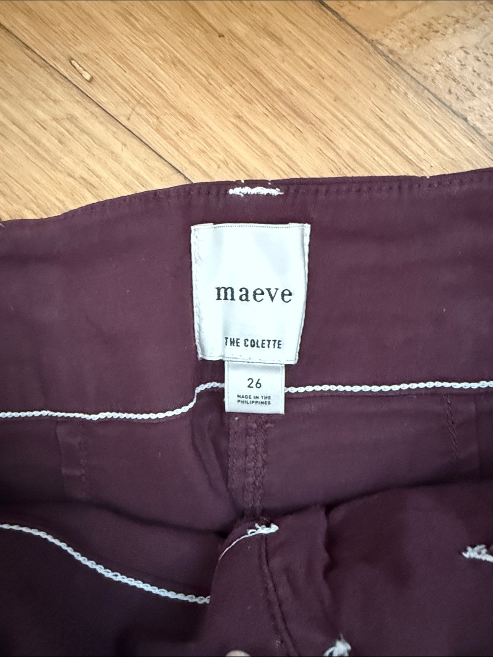 Maeve by Anthropology- Cropped Wide-Leg Pants in Plum with White Stitching - Picture 3 of 7